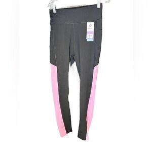 POP FIT Women’s Activewear Black & Pink Sage Leggings Sz L
